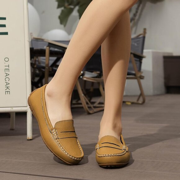 Kordal Women's Brown Leather Comfortable & Lightweight Penny Loafers Flats - Picture 8 of 9